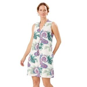 Tommy Bahama Bombaisley Shift Dress L White Tropical Paisley Palm Linen Blend